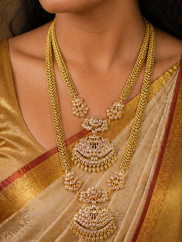 Designer Stone Studded Double Layer Bridal Necklace Set