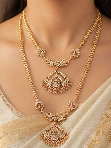Rose Gold Finish Double Layer Bridal Necklace Set