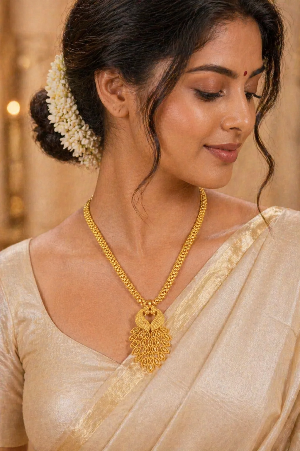 Traditional Gold Plated Peacock Design Long Dollar Chain
