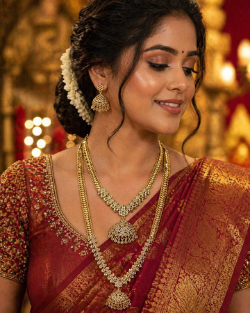 Gold Finish Designer Double Layer Bridal Necklace Set