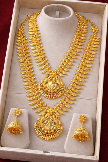Elegant Traditional Gold Covering Layered Necklace Jewellery Set