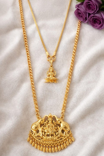 Traditional South Indian Gold Plated Lakshmi Elephant Dollar Chain