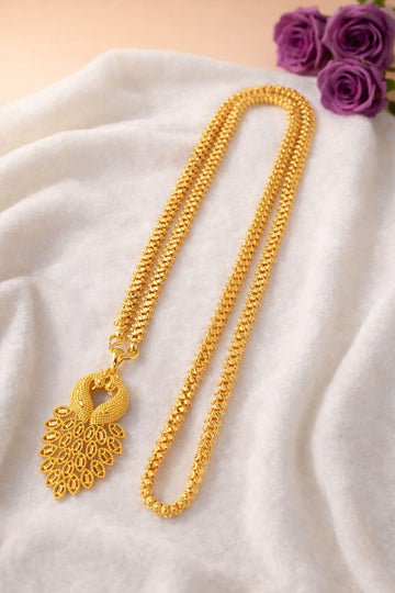 Traditional Gold Plated Peacock Design Long Dollar Chain