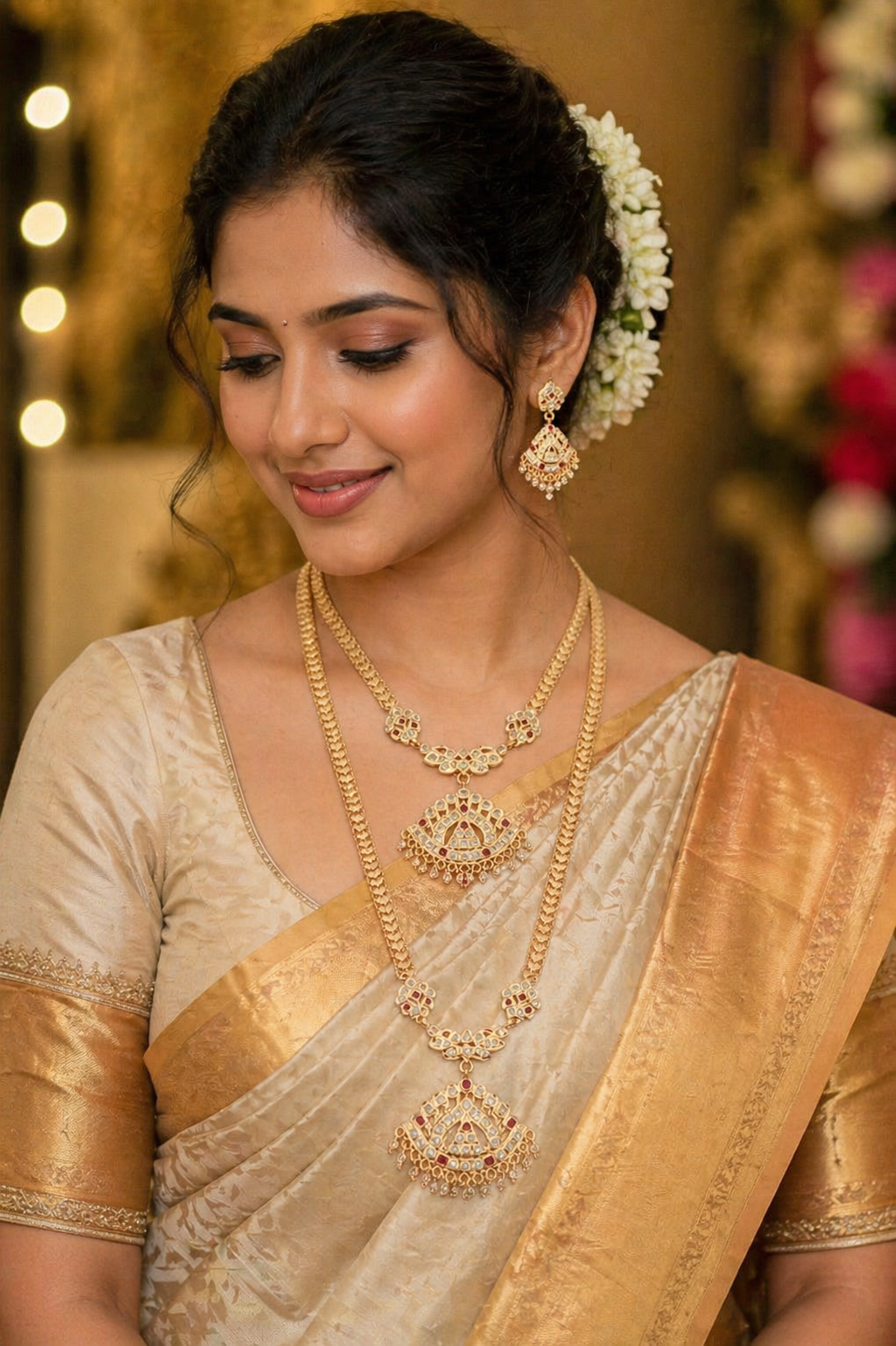 Rose Gold Finish Double Layer Bridal Necklace Set
