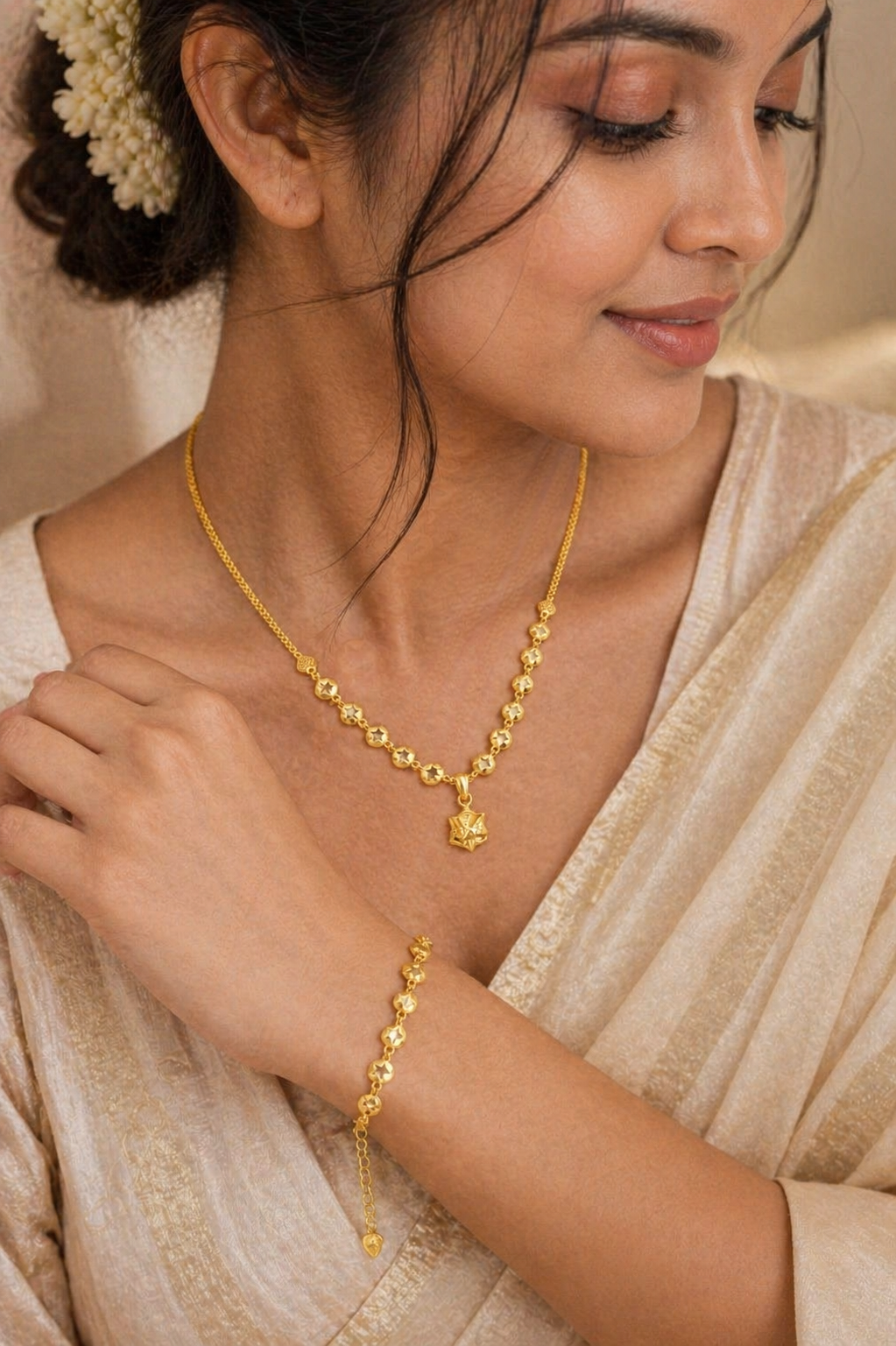 Gold Plated Chain with Matching Bracelet Jewellery Set for Women