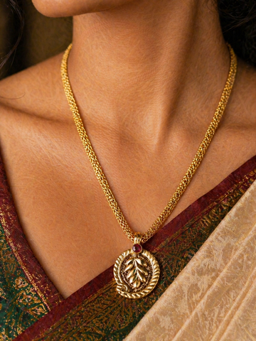 Gold Finish Leaf Pendant Chain