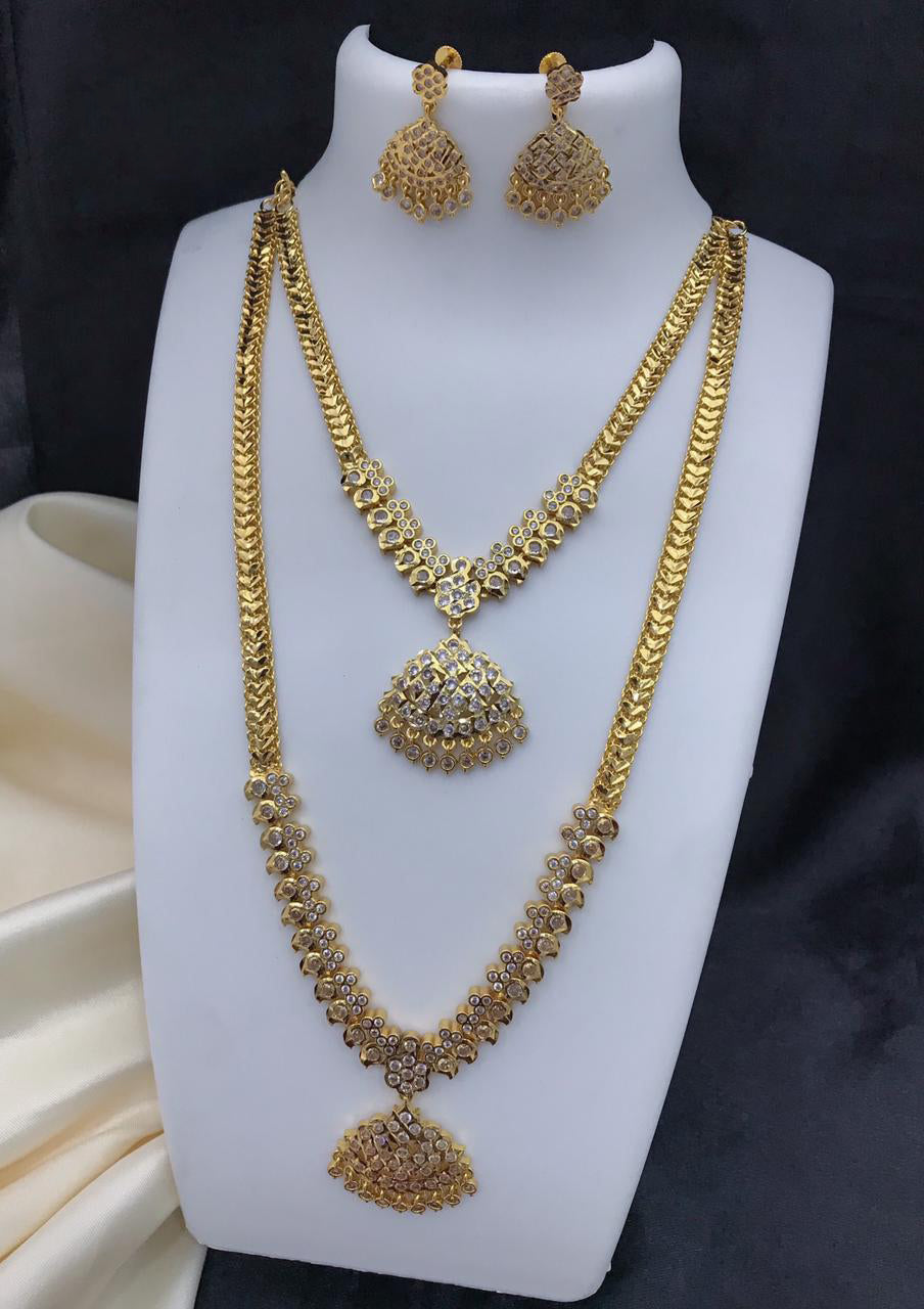 Gold Finish Designer Double Layer Bridal Necklace Set